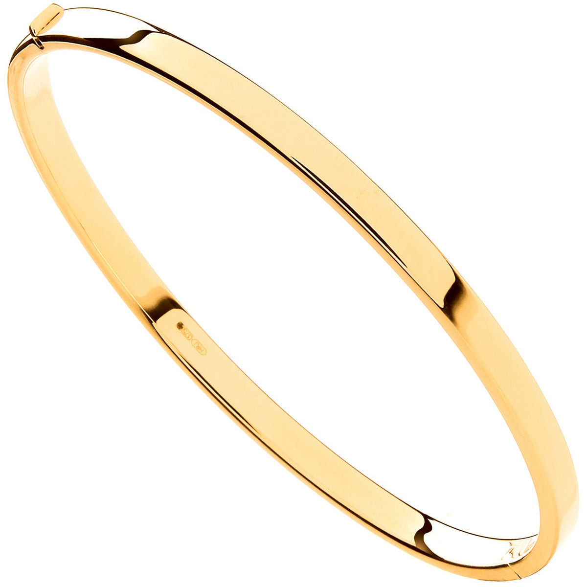 Yellow Gold Hollow Flat Hinged Ladies Bangle