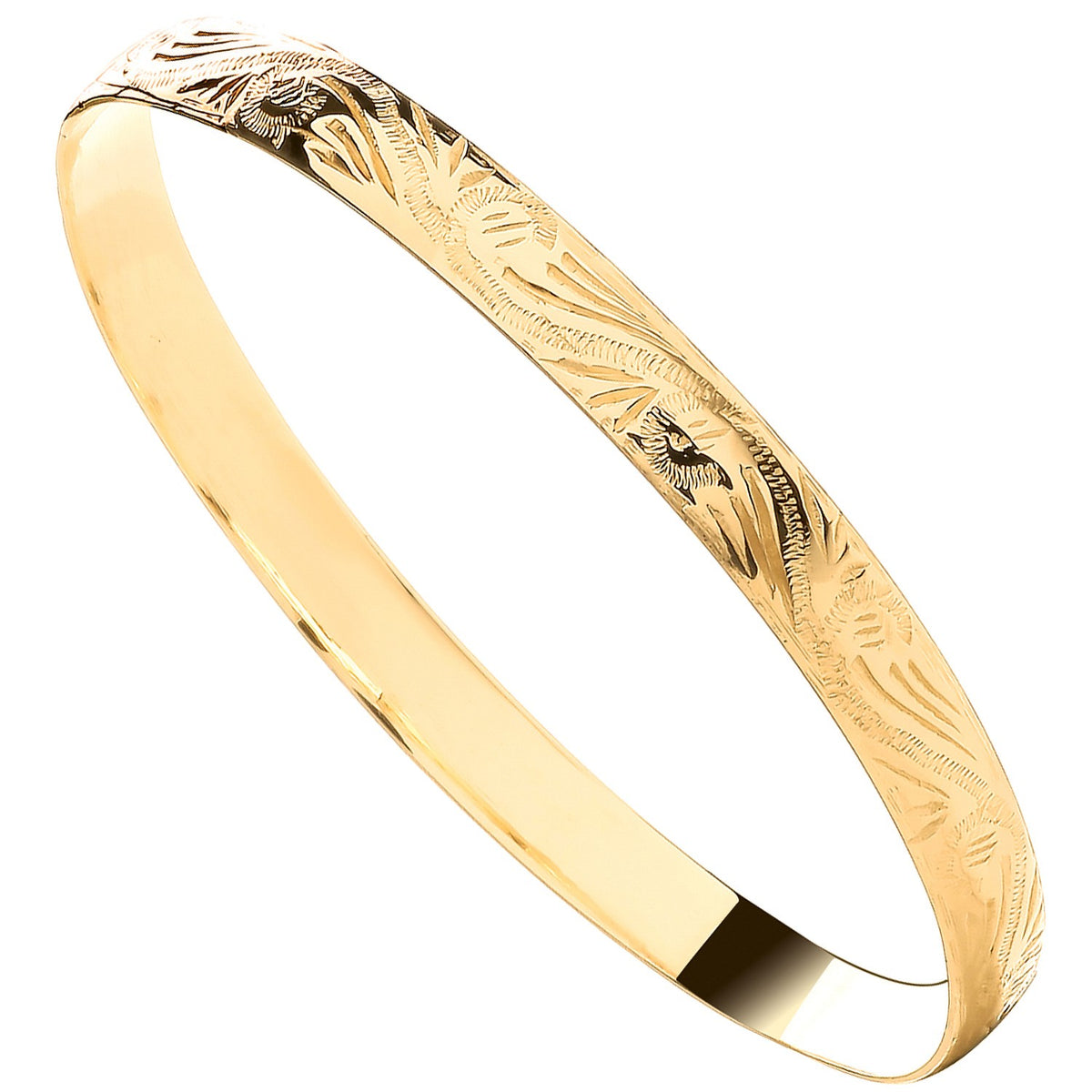 Yellow Gold 6MM D-Shape Filigree Bangle