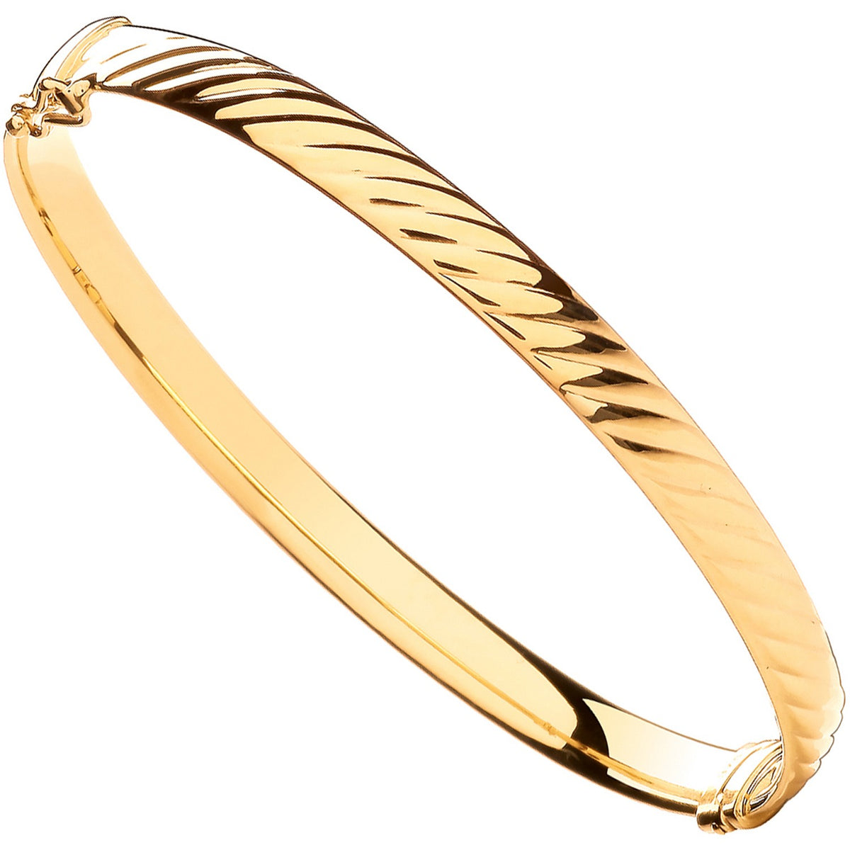 Yellow Gold Ribbed Design Hollow Oval Bangle